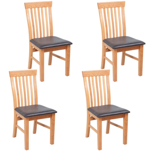 Oak 4 Dining Chairs Solid Wood with Artificial Leather Upholstery