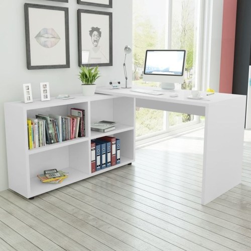 

Corner Desk 4 Shelves White