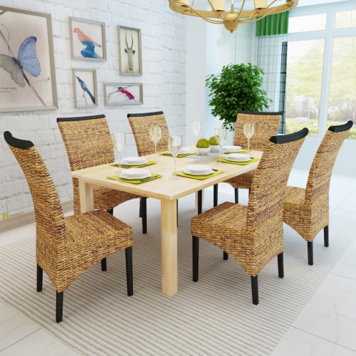 Brown Abaca Handwoven Rattan Dining Chair Set 6 pcs