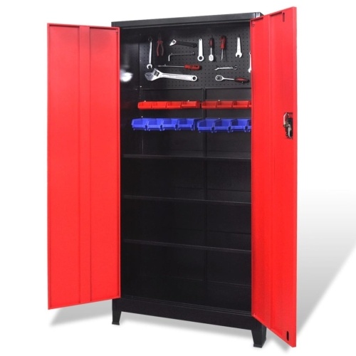 

Инструментальный шкаф с 2 дверьми Сталь 90x40x180 см Черное и красное