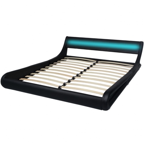 

Bed frame with LED 180 x 200 cm Artificial leather Black