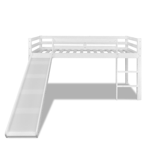 

Children's loft bed with slide and Ladder White Wood