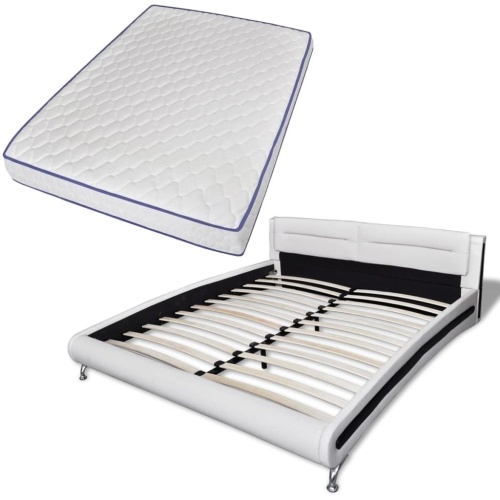 

Bed with mattress 180 x 200 cm Artificial leather White and black