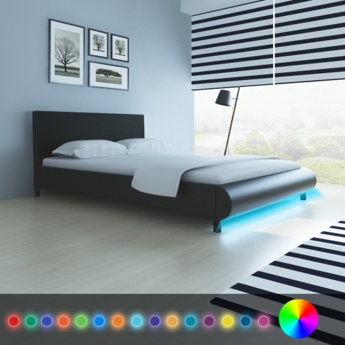 

искусственная кожа кровать 140см с матрацем памяти LED черная полоса +