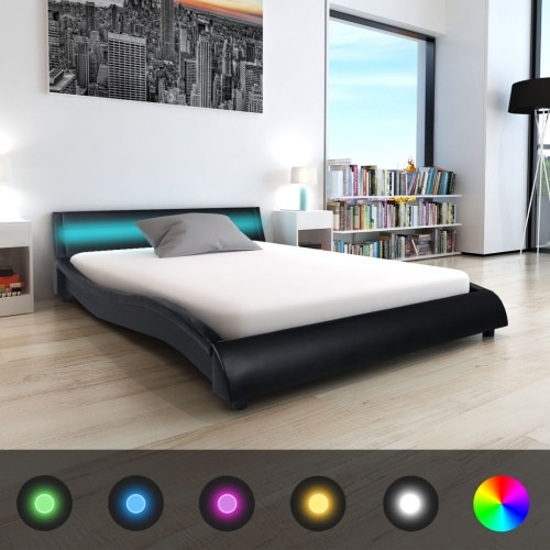 

Bed with LED and mattress 140 x 200 cm Black artificial leather
