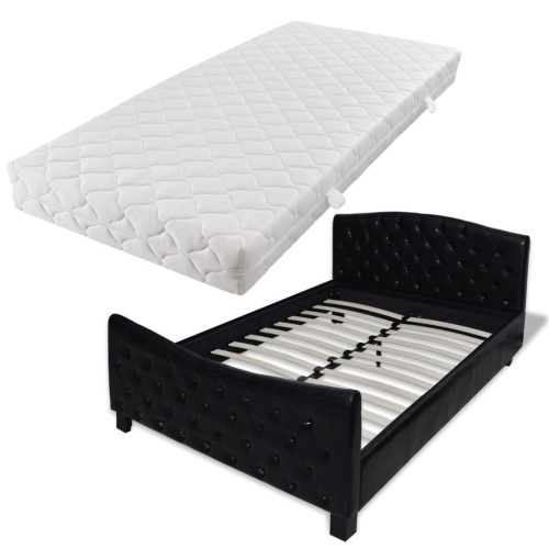 

Double bed + mattress 140 x 200 cm Artificial leather Black