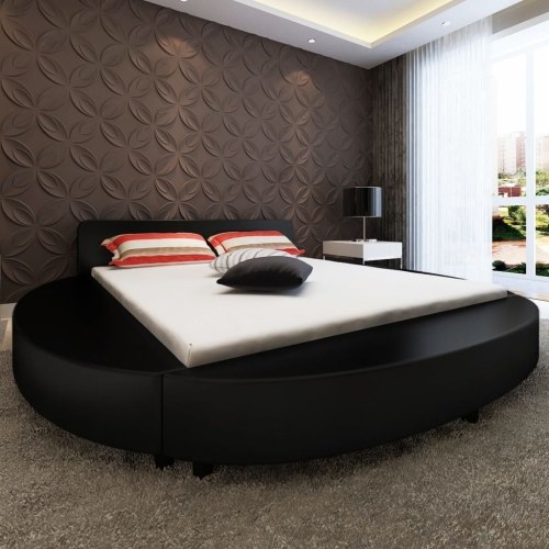 

Bed with Mattress 180 x 200 cm Round Artificial Leather Black