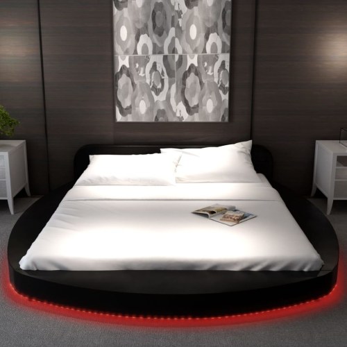 

Bed with mattress LED 180 x 200 cm Round Artificial leather Black
