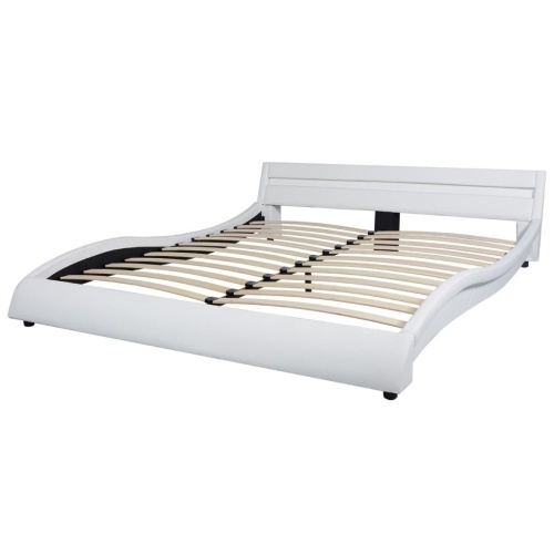 

Bed with LED and Memory Mattress Artificial Leather White