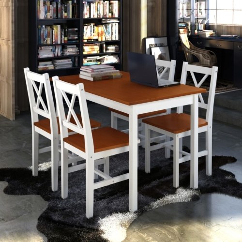 

Wooden Table with 4 Wooden Chairs Furniture Set Brown
