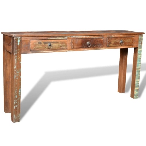 Table console avec 3 tiroirs en bois récupéré