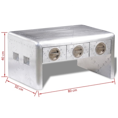 

Aviator Aluminum Coffee Table 3 Drawers Vintage Aircraft Airman
