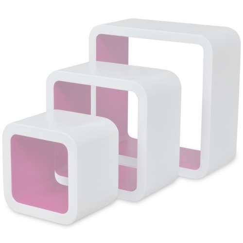 

3 White-Pink MDF Floating Wall Display Shelf Cubes Book/DVD Storage