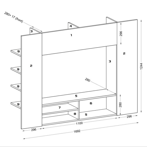 

Entertainment center, wall furniture LED TV 169.2 cm black