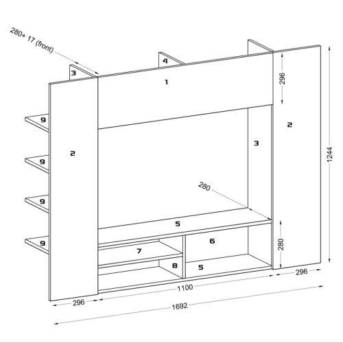 centro de entretenimento, móveis de parede LED TV 169,2 cm preta