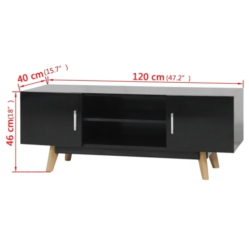

Высокий глянцевый телевизионный шкаф Черный 47.2 "x15.7" x18 "MDF