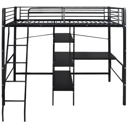 High bed with desk 200x90 cm black metal