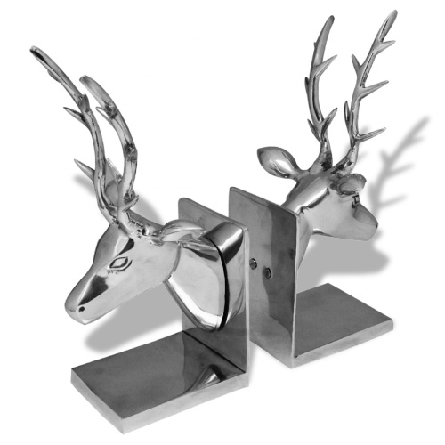 

Bookend design of 2-piece silver aluminum deer