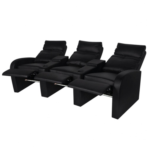

3 seats LED reclining sofa in black artificial leather