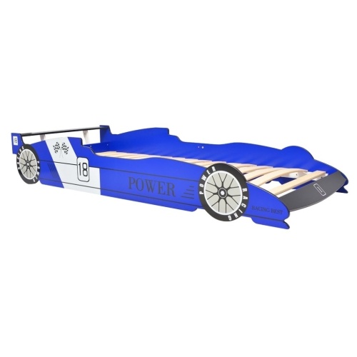 Children's bed with racing car shape and LED 90x200 cm blue
