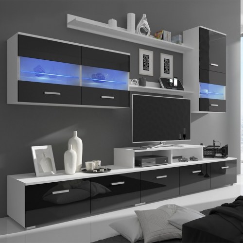 Living room furniture for TV with LED 7 pieces 250 cm gloss black