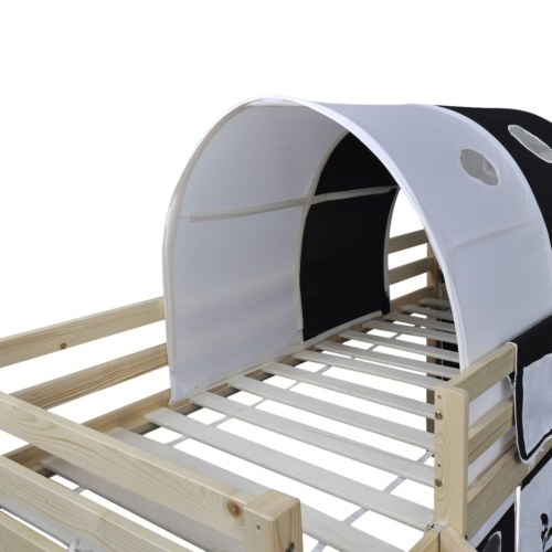

Children's high bed with slide and white / black wooden staircase