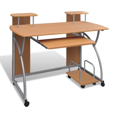 

Computer desk with pull-out drawer brown finish