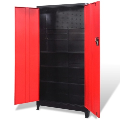 

Инструментальный шкаф 2 Двери Стальные 90x40x180 см Черные и красные