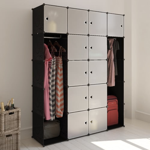 Shelf Cabinet with 20 Compartments Black and White 37 x 150 x 190 cm