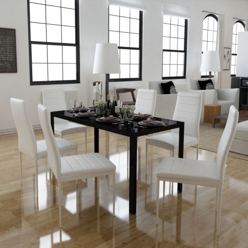 

Dining Table Set 7 Pieces Black and White