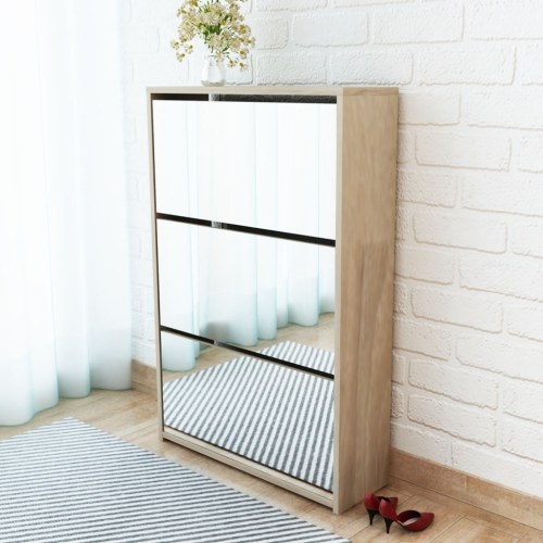 

3 Layer Shoe Rack with White Mirror 63x17x102.5 cm