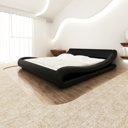 

140x200 cm bed frame in black rounded leather