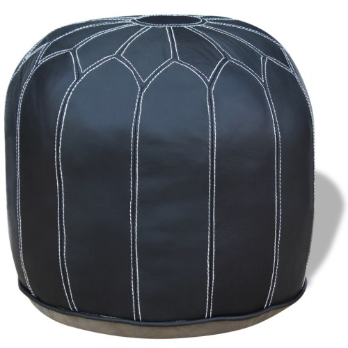 

Gray Leather Round Pouf 48x48x38 cm