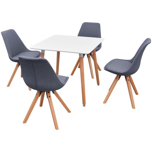 

5 Pcs Set Table and Chairs Dining Room White and Light Gray