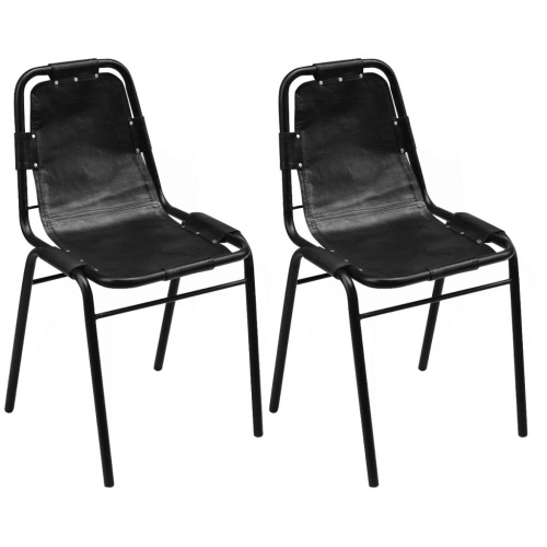 Set of 2 Dining Room Chairs 49x52x88 cm in Genuine Black Leather