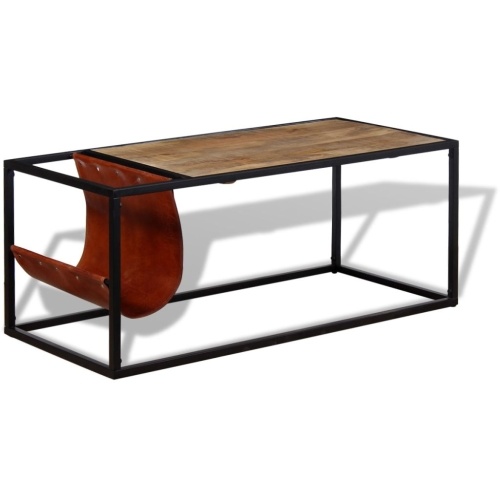 

Genuine Leather Coffee Table with Magazine Rack 110x50x45 cm
