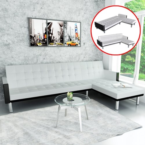 

L-shaped Sofa Bed in White Faux Leather