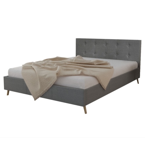 

wooden bed 200 x 140 cm with light gray fabric mattress +
