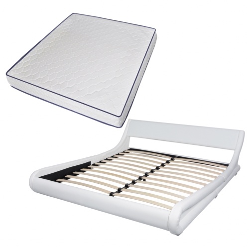 Lit avec matelas MemoryFoam en cuir synthétique blanc 180x200cm