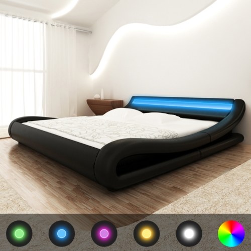

LED-кровать с черным синтетическим кожаным матрасом 180x200 см