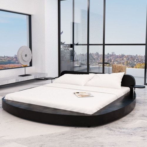 

Bed with 180x200 cm Mattress in Black Round Synthetic Leather