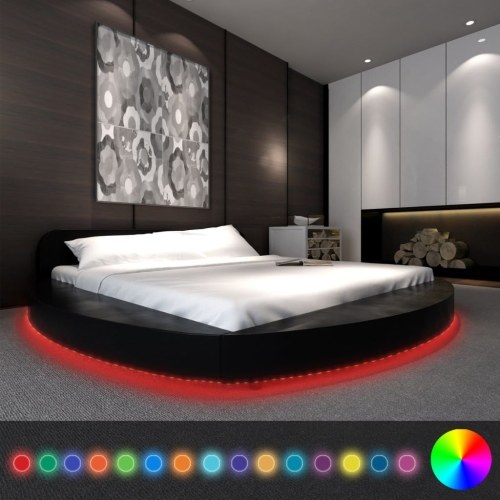 

Bed with LED Mattress 180x200 cm in Black Round Synthetic Leather