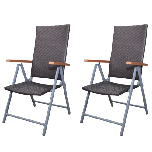 brown 2x poly rattan folding chair Deckchair Garden furniture Alu Brown