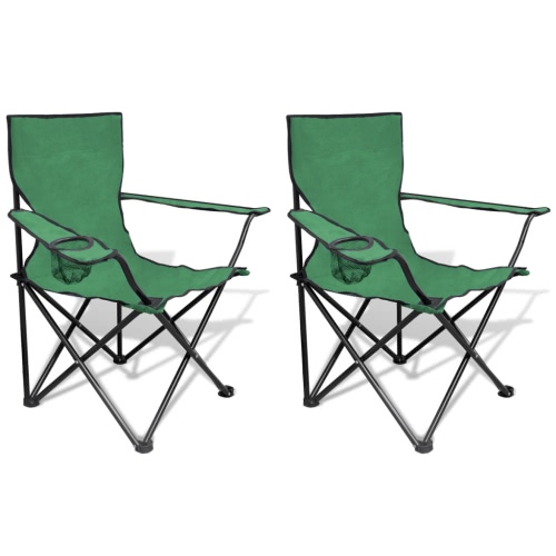 Folding set of 2 camping chairs green with bag