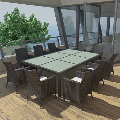 Outdoor-Dining Set Polyrattan Schwarz