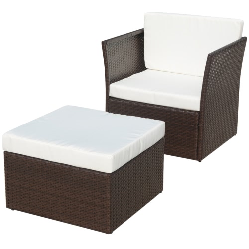 fünf Stück Gartenstuhl Set Polyrattan Brown