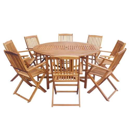 Juego de comedor plegable de nueve piezas al aire libre Acacia Wood