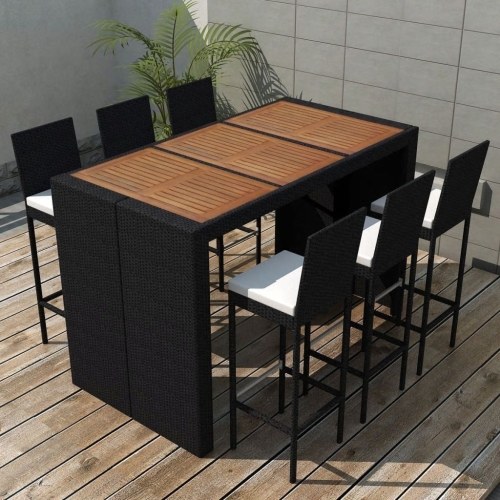 

Garden dining set 13 pcs. Poly rattan acacia wood table top