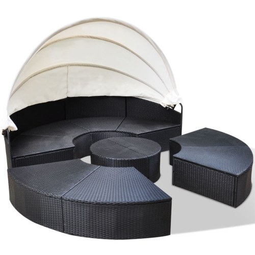 Garden sofa Sunlounger 13 pcs. Poly Rattan Round 230 cm Black