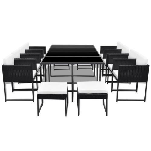 

33 Piece Outdoor Dining Set Black Poly Rattan